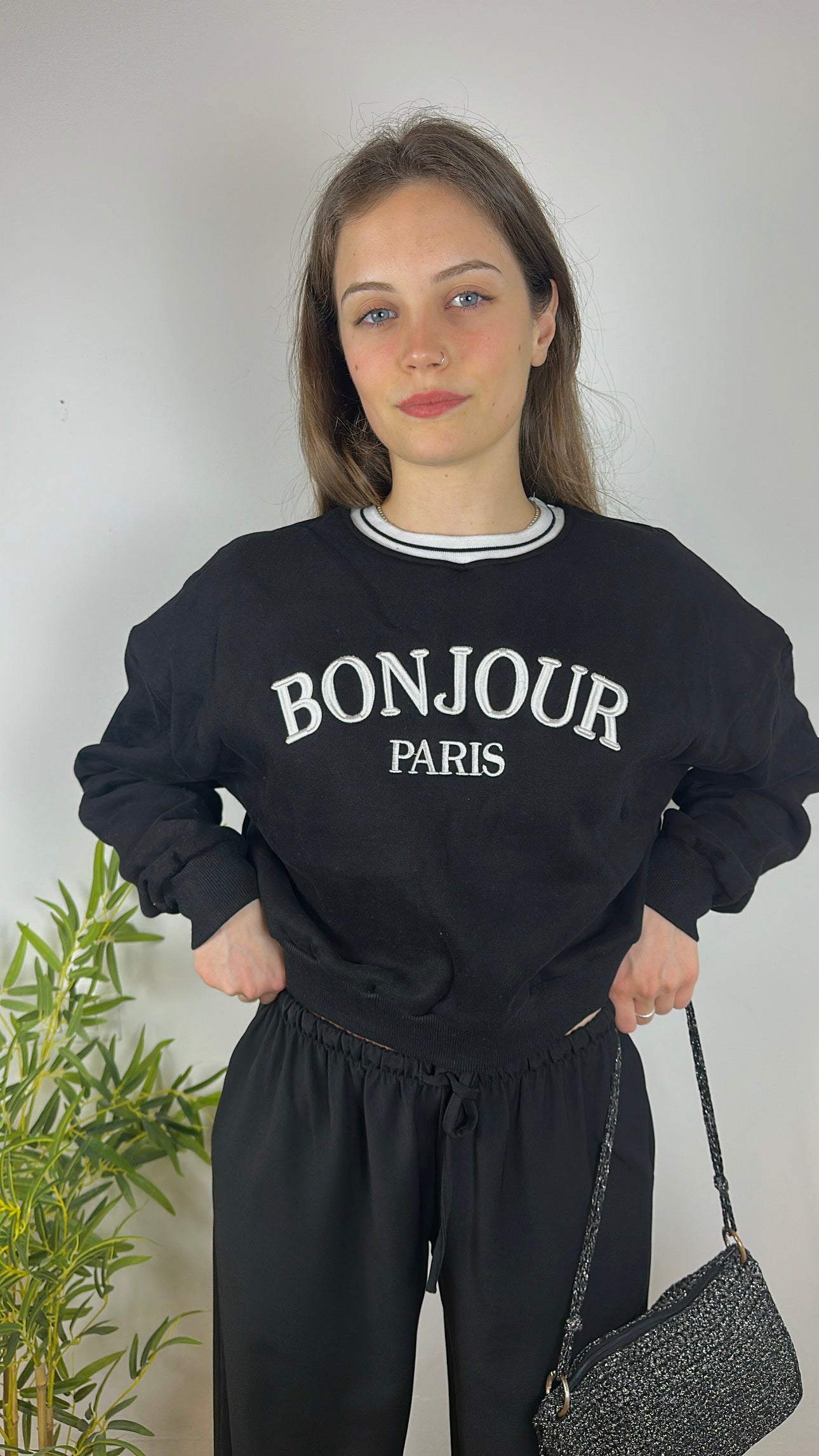 Felpa crop ‘BONJOUR PARIS’