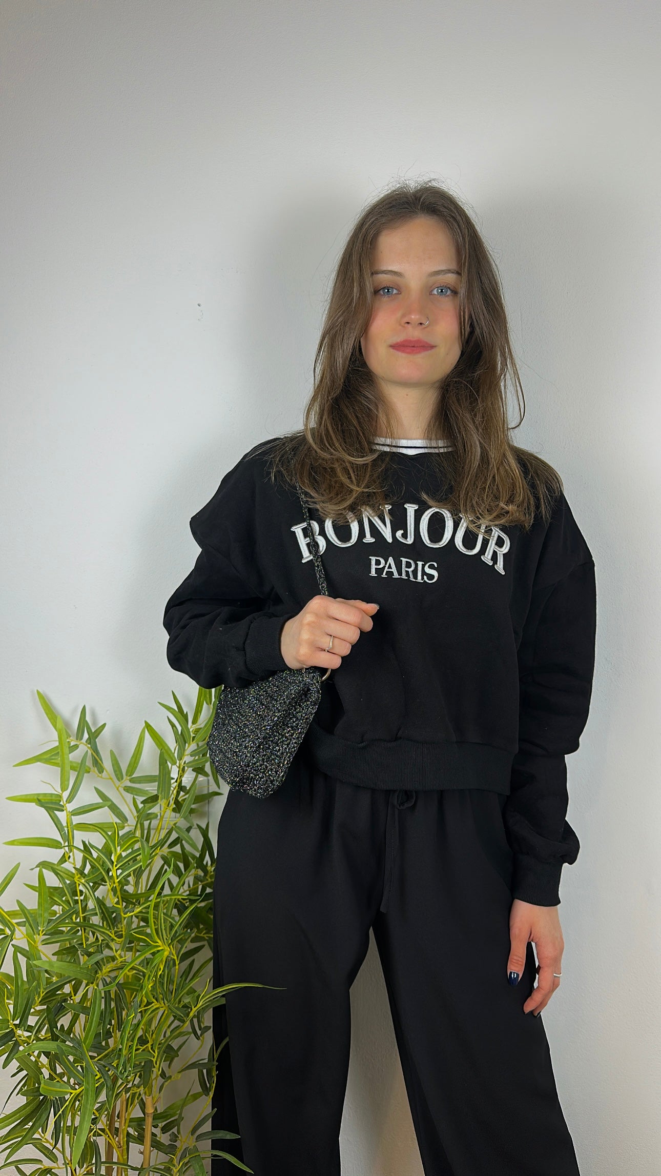 Felpa crop ‘BONJOUR PARIS’