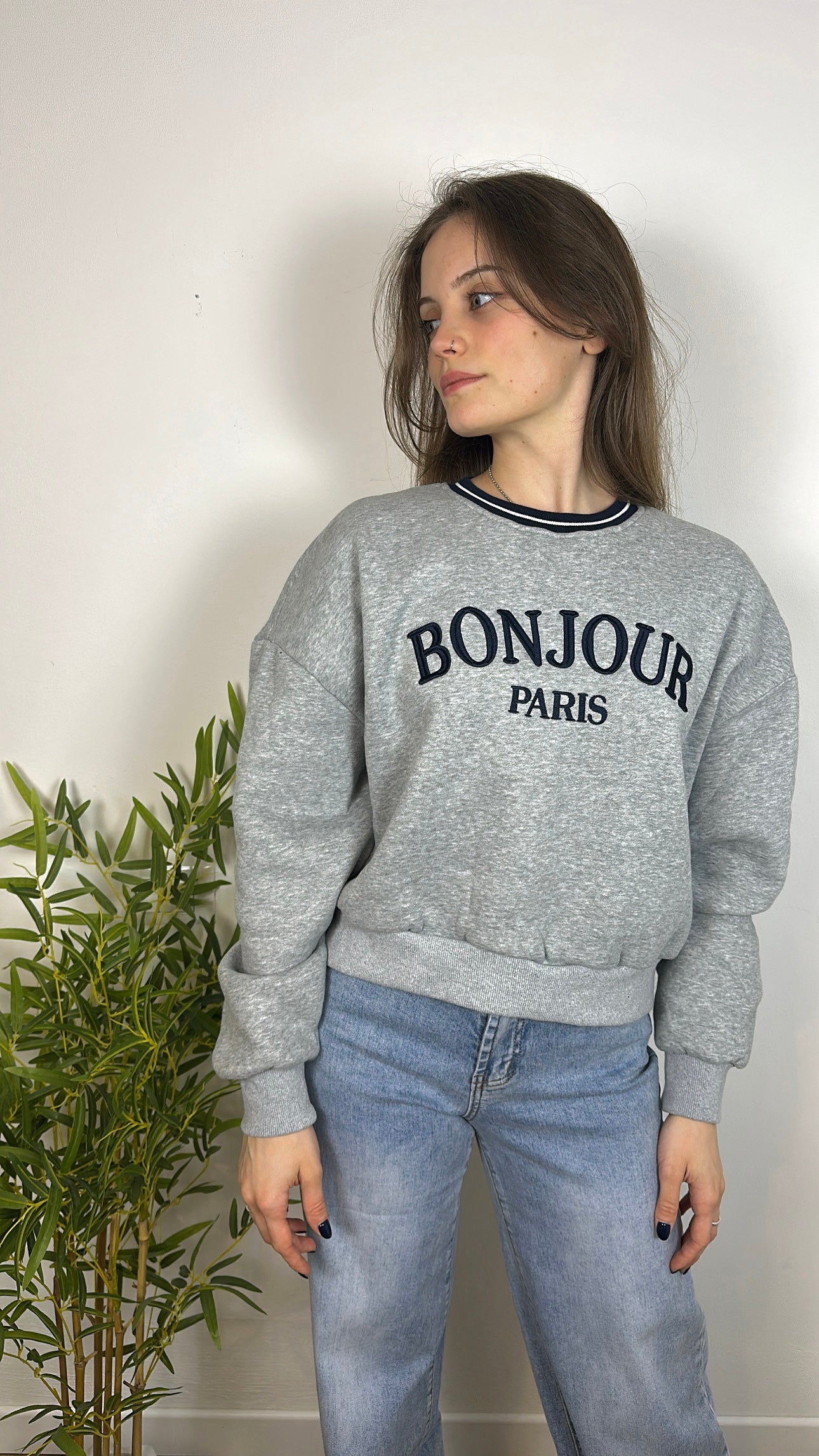 Felpa crop ‘BONJOUR PARIS’