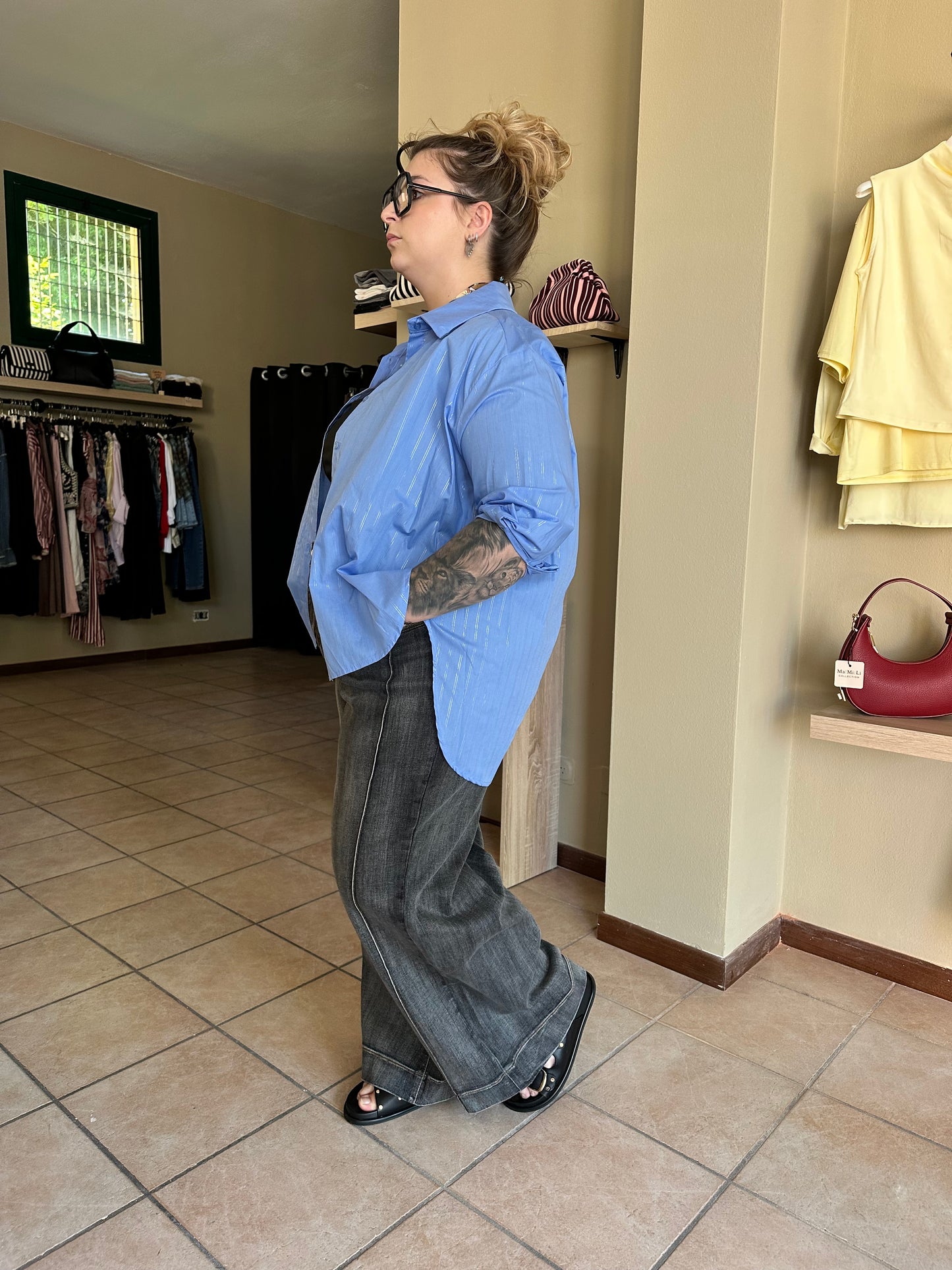 Camicia rigata argento